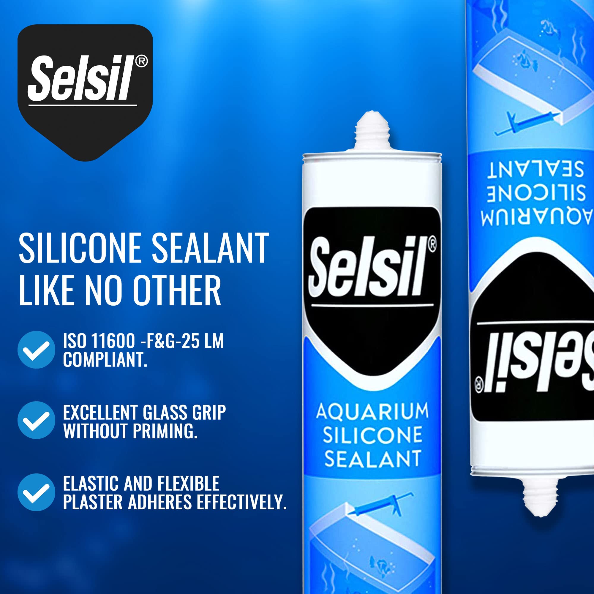 SELSIL Aquarium Sealant Clear cured joint appears transparent and elastic
