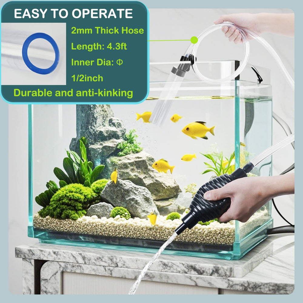 Seltomer siphon ball operation for hands-free, smooth water changes
