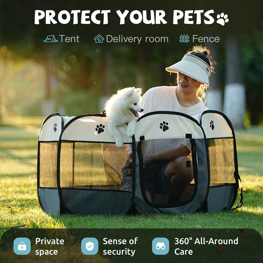 SENCONE portable pet playpen open setup shows roomy space for pets
