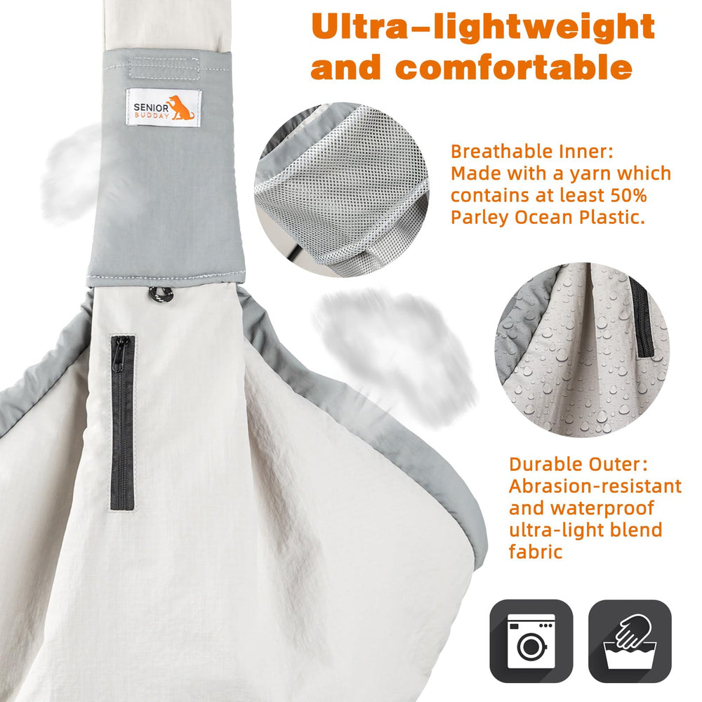 SENIOR BUDDAY dog carrier sling pocket storage keeps keys and treats within reach.