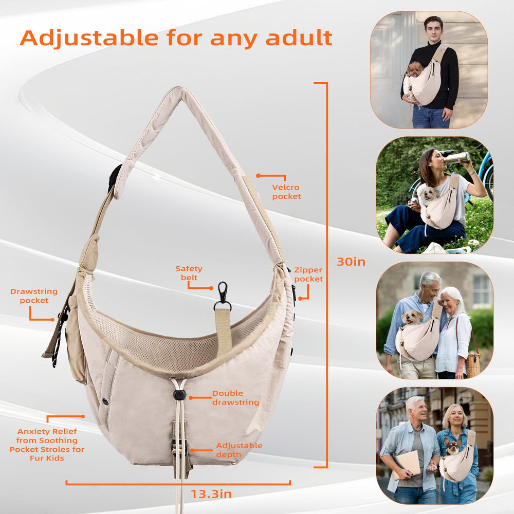 SENIOR BUDDAY dog carrier sling includes safety leash and dual zippers to prevent escapes
