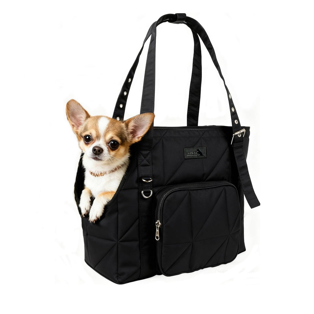 SENIOR BUDDAY dog carrier tote front view with secure tether for safe travel