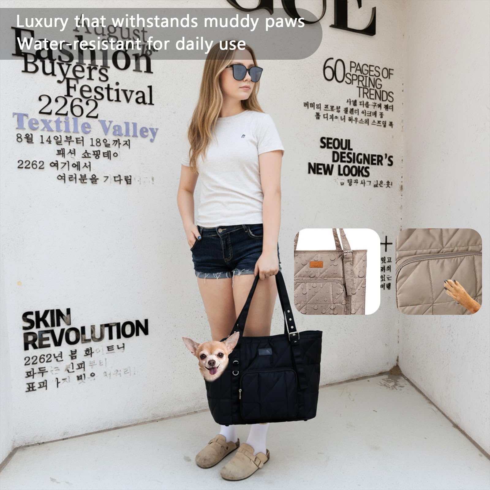 SENIOR BUDDAY dog carrier tote in-use during cafe outing with pet comfortable