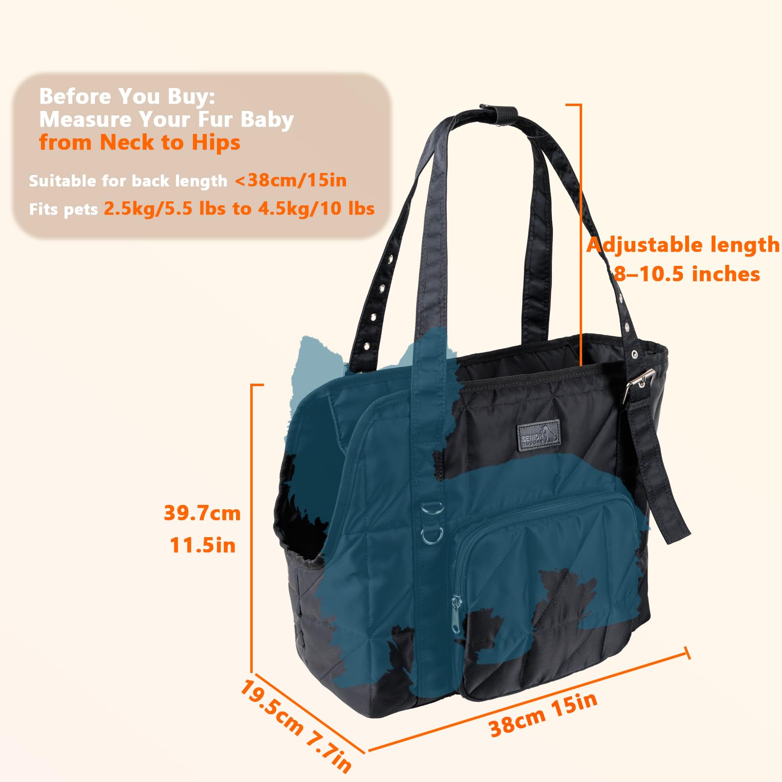 SENIOR BUDDAY dog carrier tote luggage strap for easy airport navigation