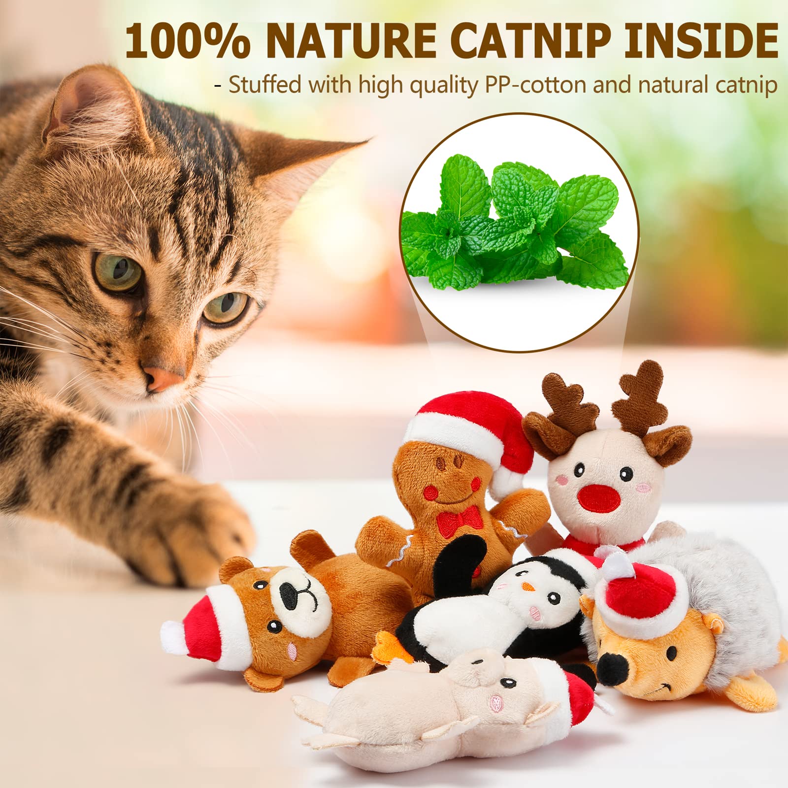 Senneny Christmas catnip toy Hedgehog plush for soft feel and curiosity.