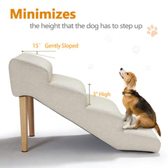 Senneny faux-leather waterproof dog stairs with detachable wooden legs enabling easy setup and compact storage.