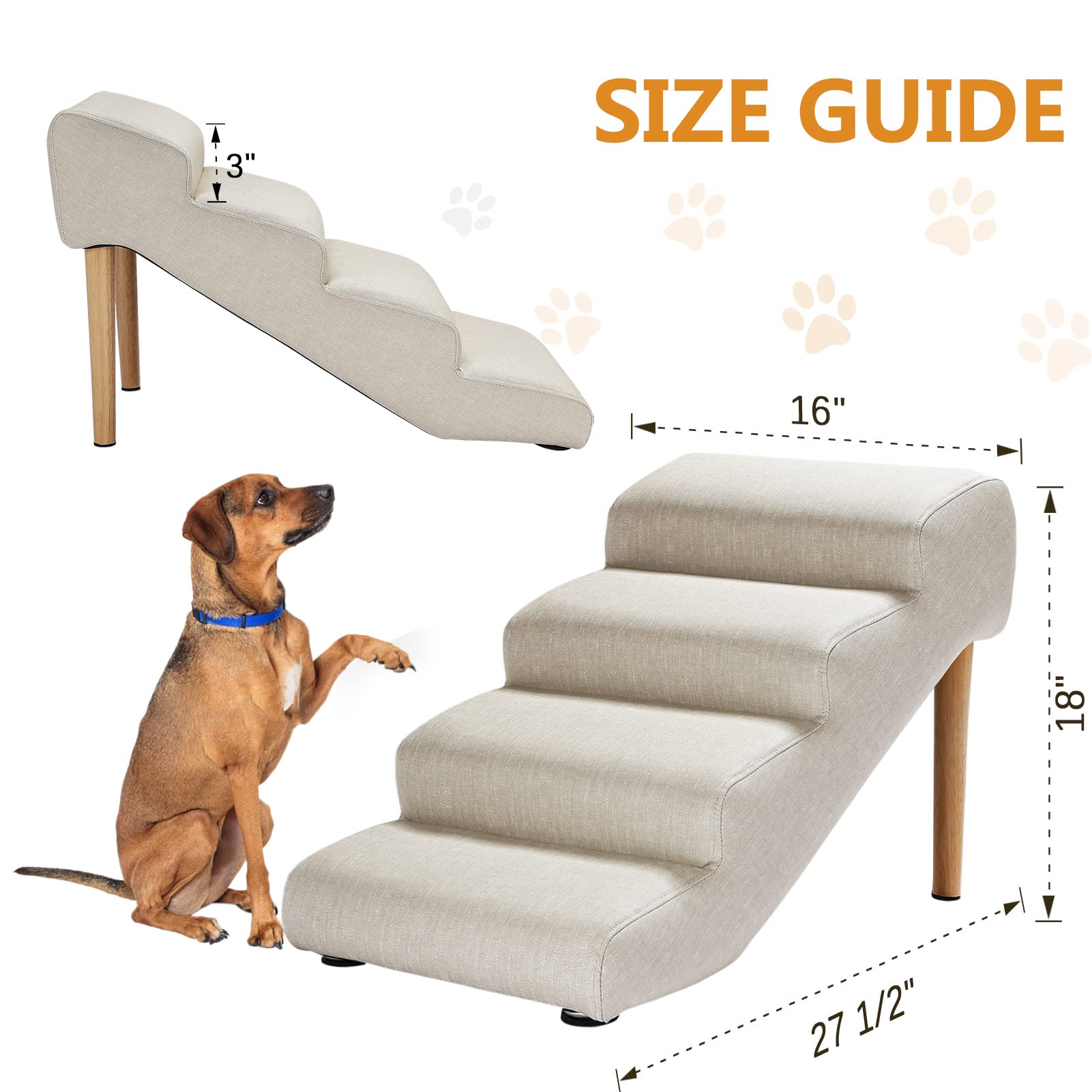 Senneny light-beige linen dog stairs in use providing low-height access for pets.