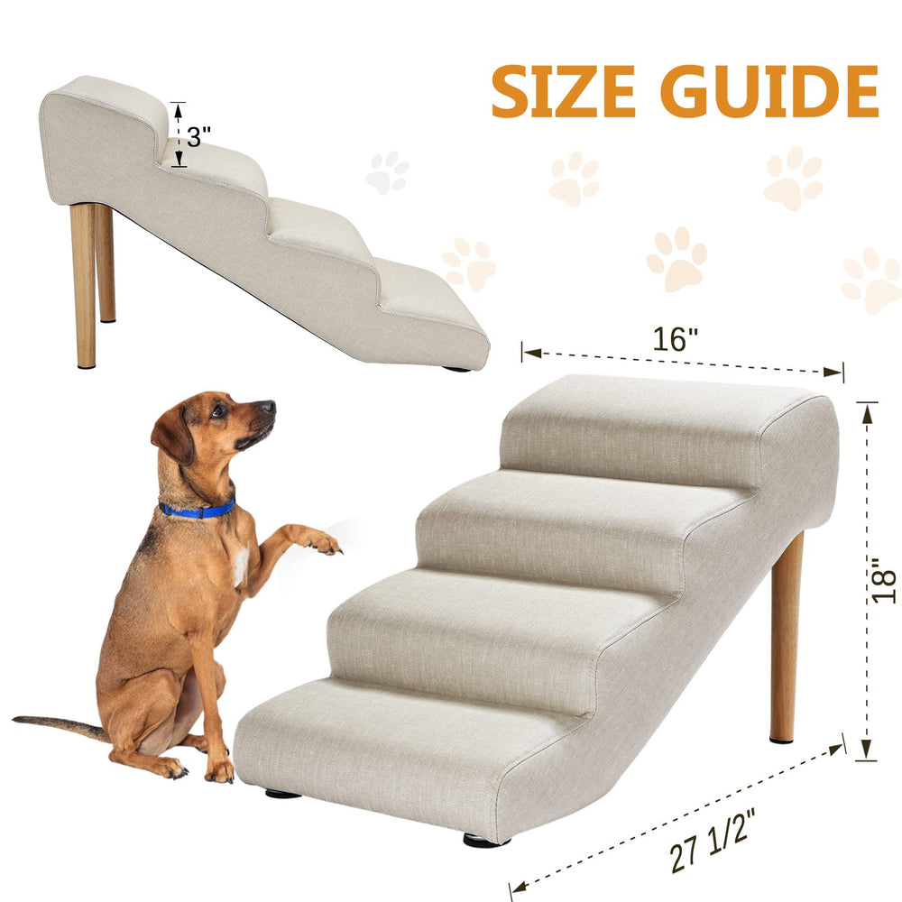 Senneny light-beige linen dog stairs in use providing low-height access for pets.