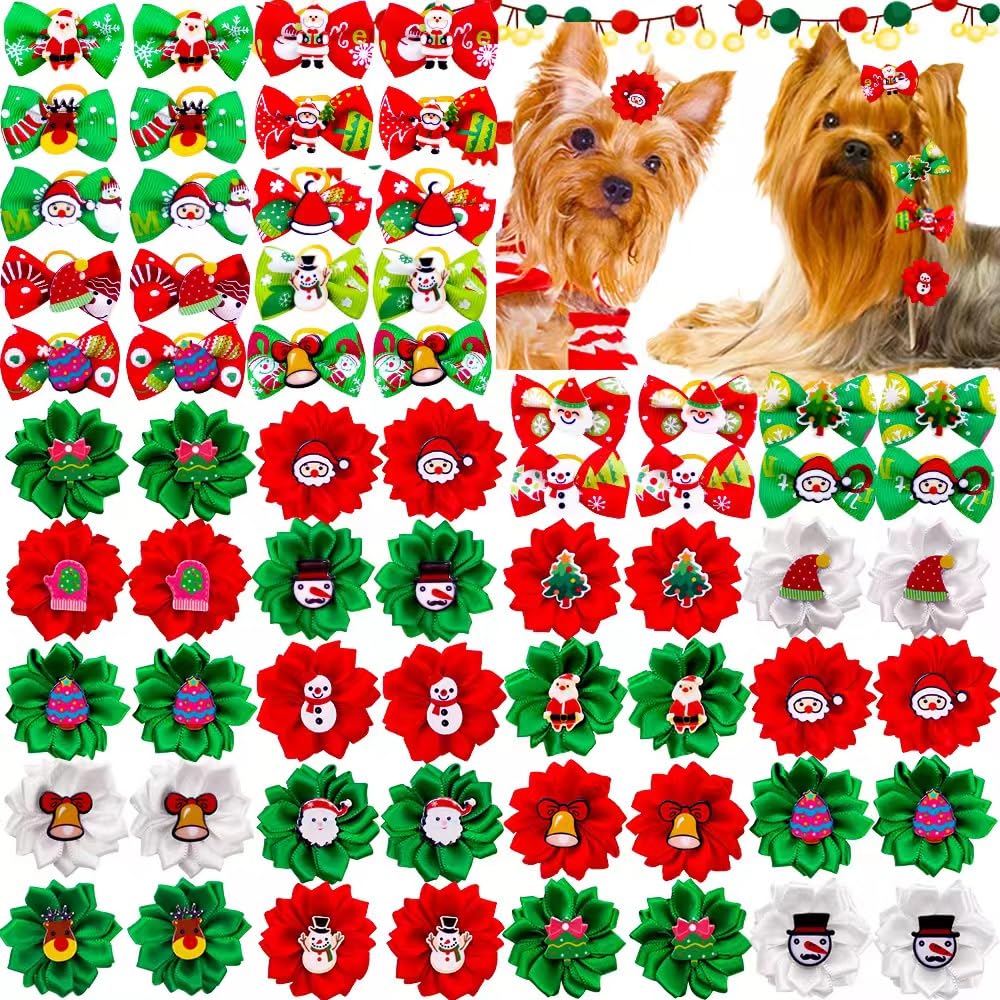 Senniea Christmas dog bow with red-green-white patches for festive styling.