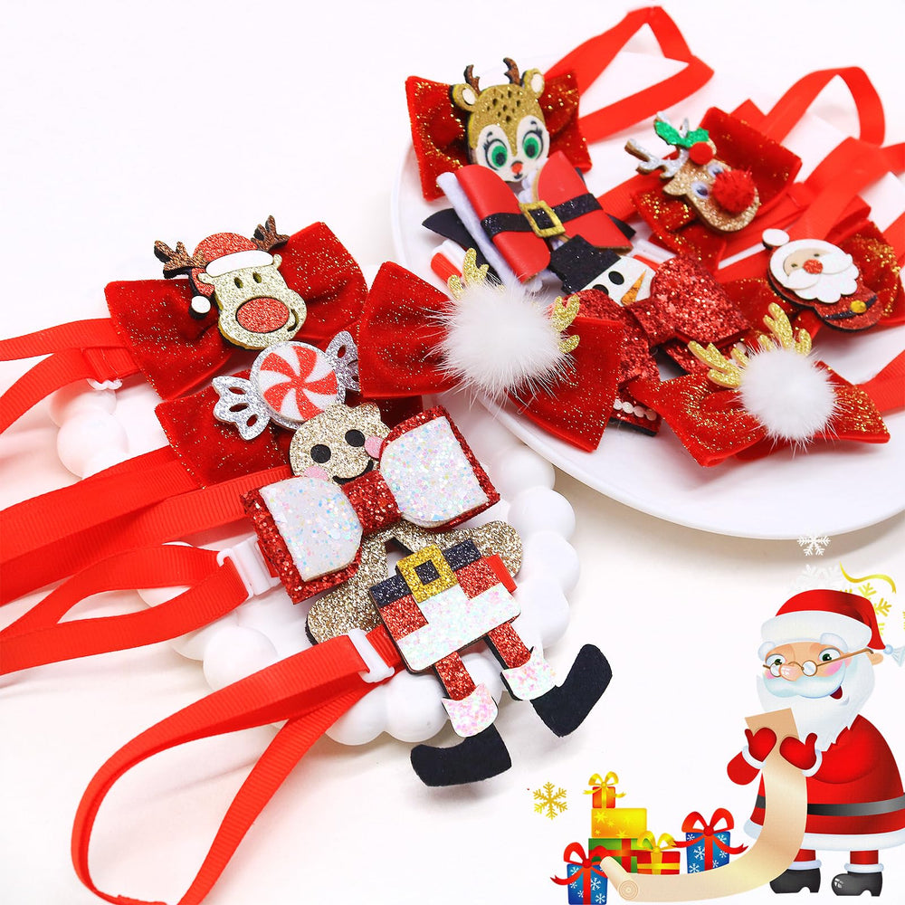 Senniea puppy hair clips secure festive bows during playtime