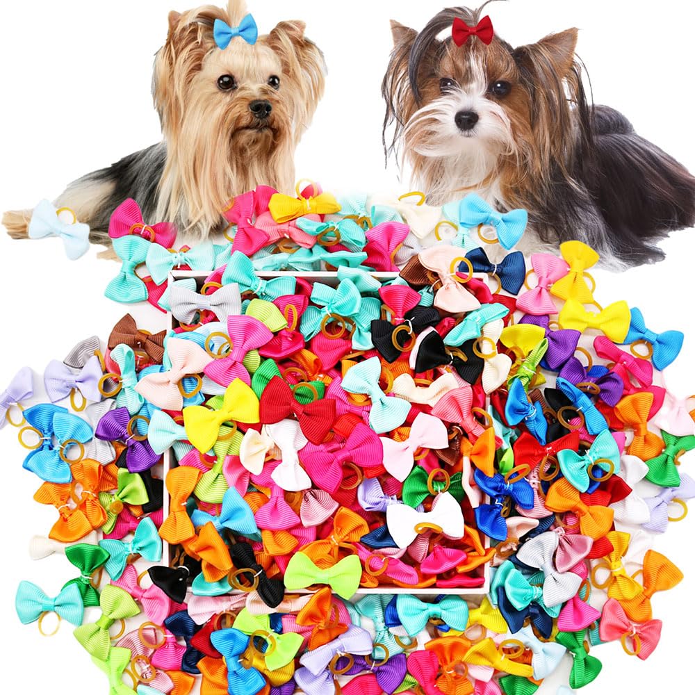 Senniea 50 pairs soft bows on display with safe material for pets.