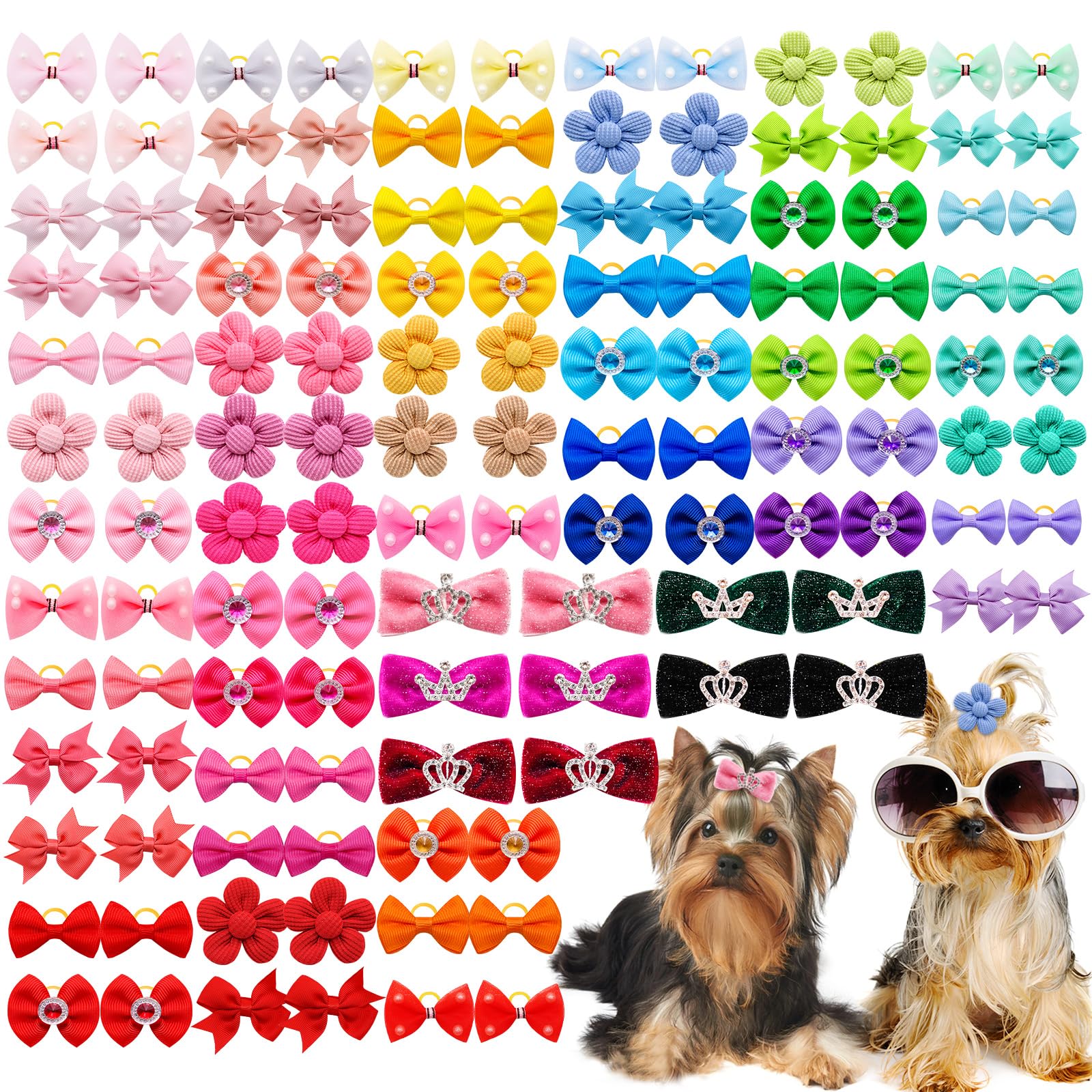 Senniea dog bows assorted crown patterns for chic everyday pet styling.