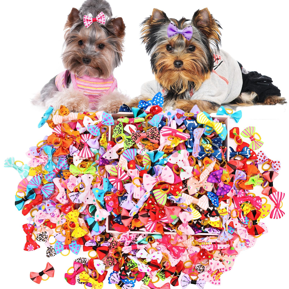 Senniea puppy bows pack shows packaging and variety patterns for grooming