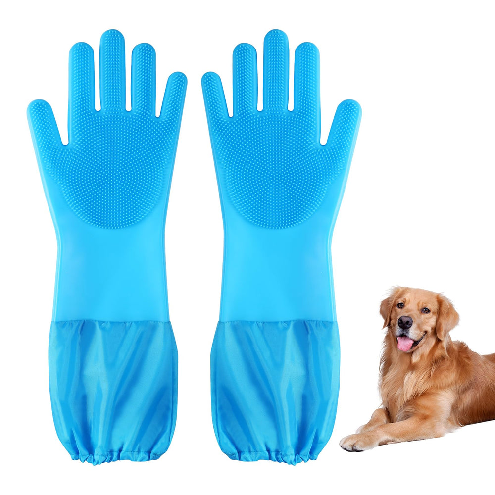 Senquoyn dog washing gloves show 3,000+ silicone spikes for rich lather and massage.