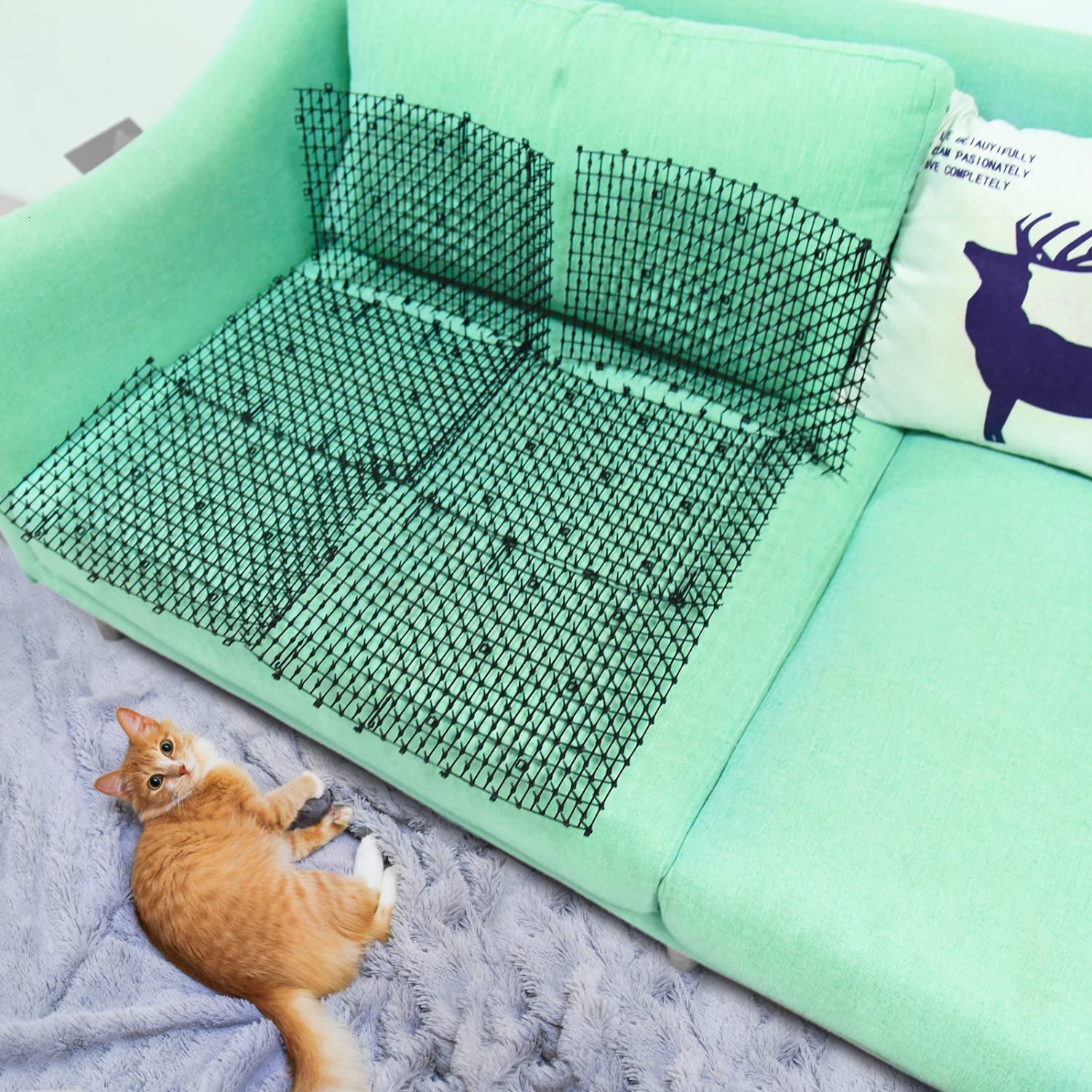 SenseYo Pomeat scat mat offers easy setup with pet-safe spikes.