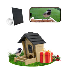 Sensforge bird feeder camera front view highlighting solar-powered convenience for outdoor use.