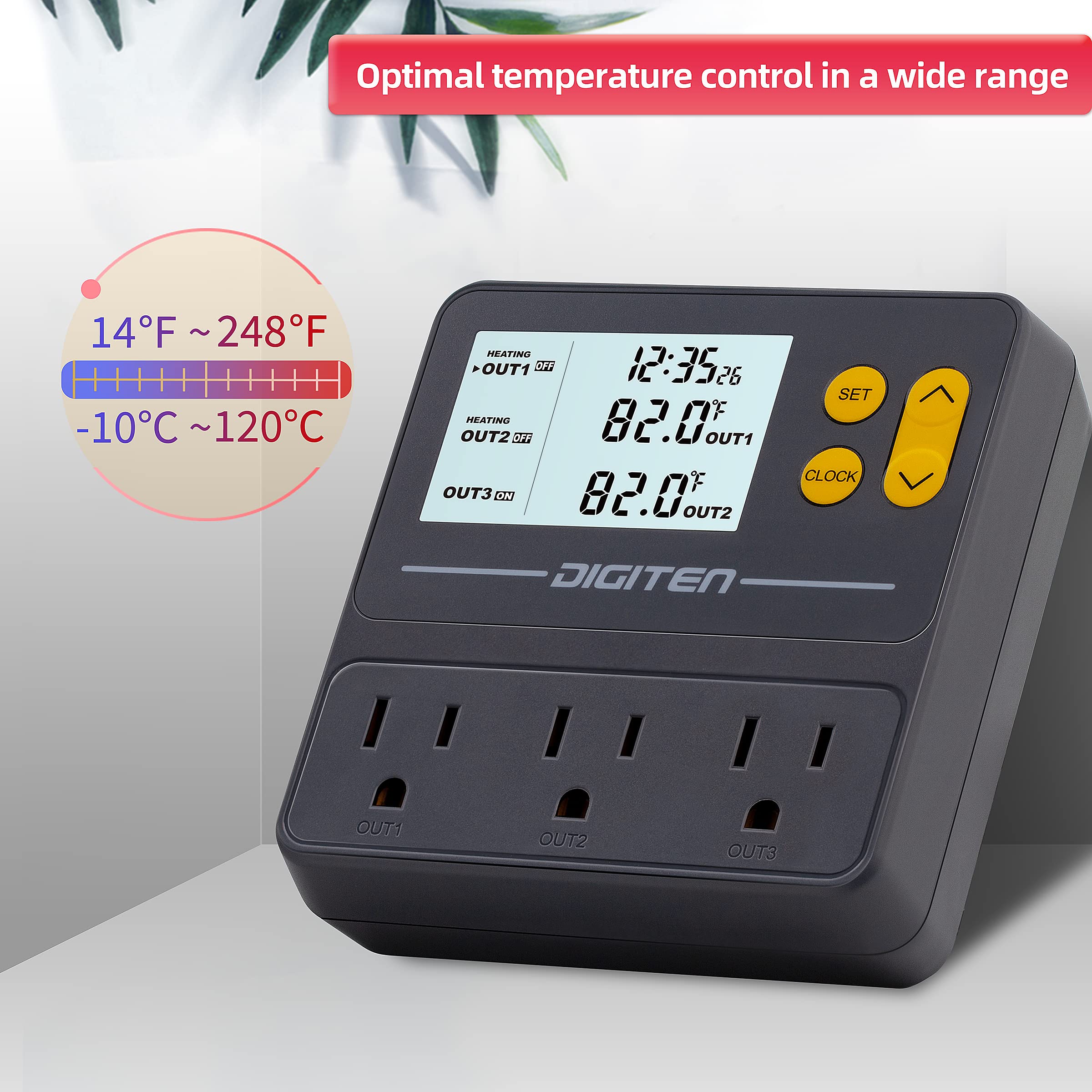 SENSTREE reptile thermostat digital display provides quick day/night scheduling.