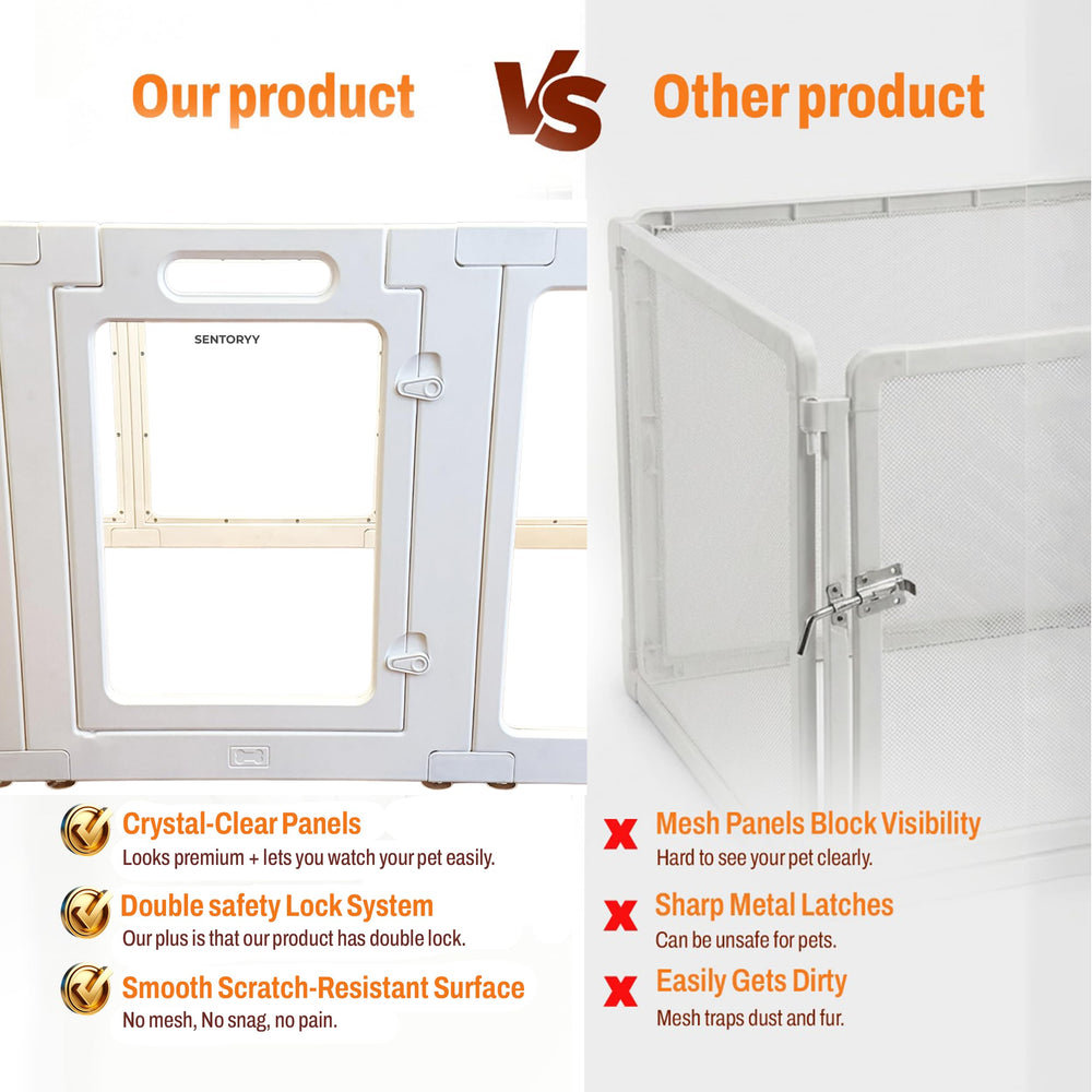 SENTORYY modern dog enclosure blends with home décor while keeping pets safely contained.