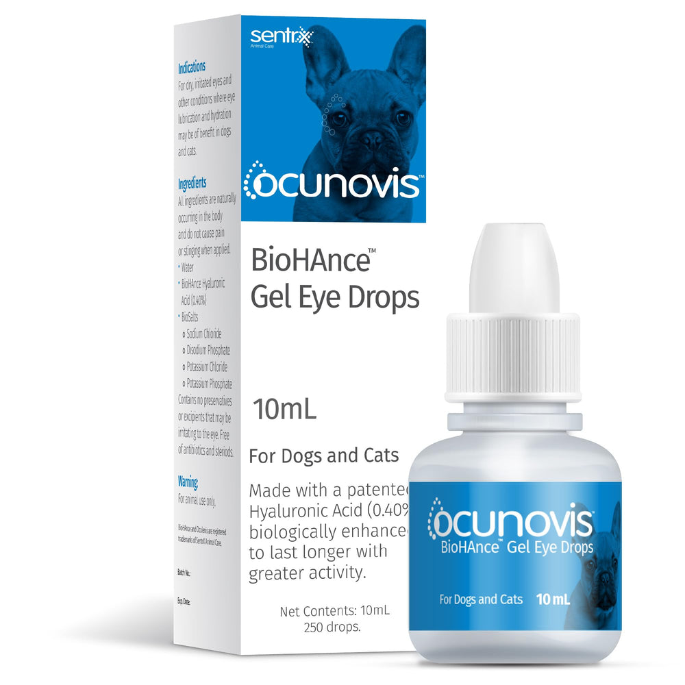 Sentrx Ocunovis eye drops bottle for pets with long-lasting lubrication