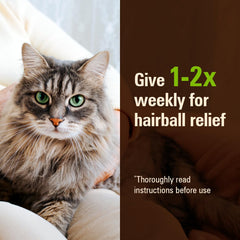 Sentry Hairball Relief label malt flavor emphasizes cat hairball support.
