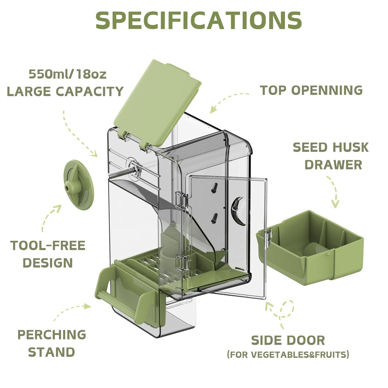 Septillar alimentador automático con compartimento de 550 ml para semillas.
