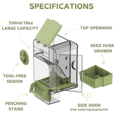 Septillar alimentador automático con compartimento de 550 ml para semillas.