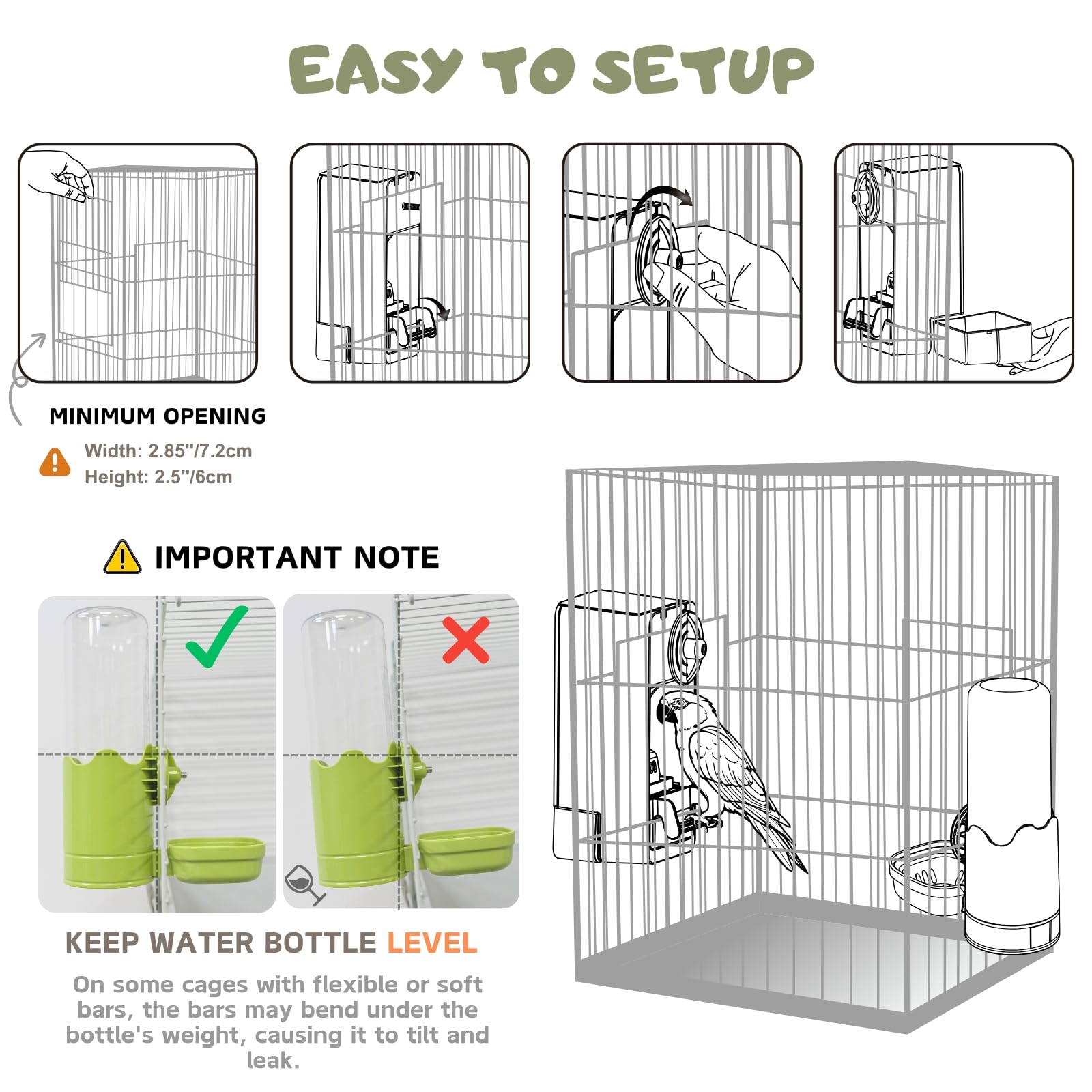 Septillar durable PP construction offers long-lasting cage accessories for small to medium birds.