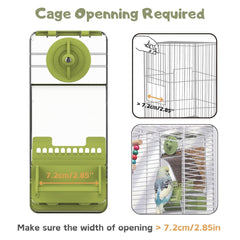 Septillar tool-free design and external perch shown for convenient bird feeding.