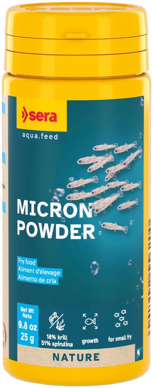 Sera Micron Powder 50ml packaging shows compact container for easy fry feeding