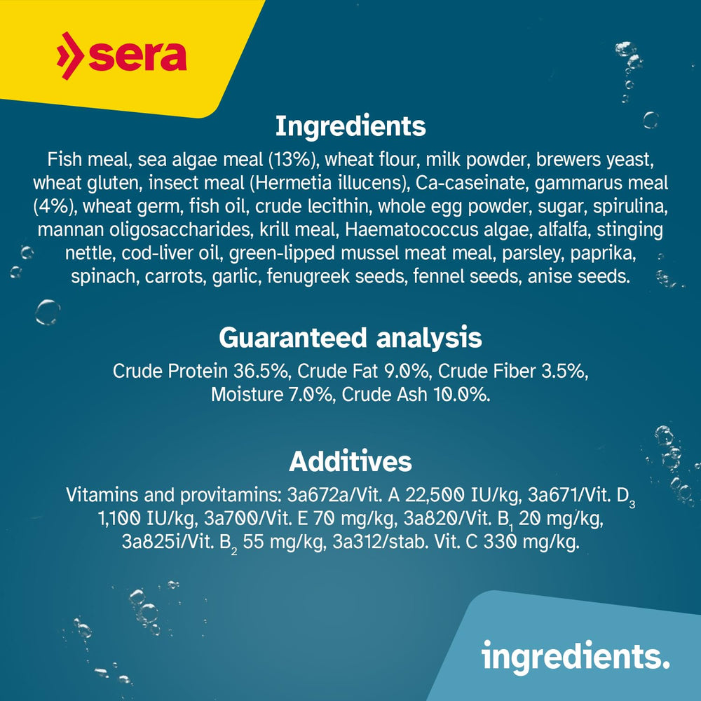 Sera Viformo Nature catfish food water-friendly formula keeps water clear between feedings.