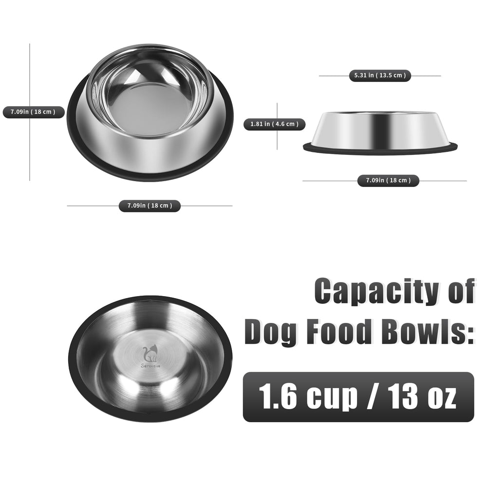 Serentive dog bowls featuring an anti-slip rubber base to prevent spills during meals.