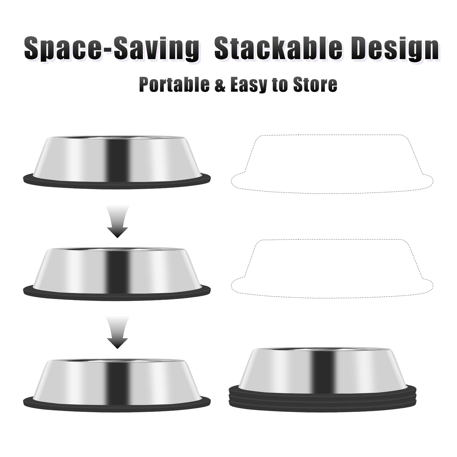 Serentive stackable 13oz bowls set designed for easy storage in multi-pet households.
