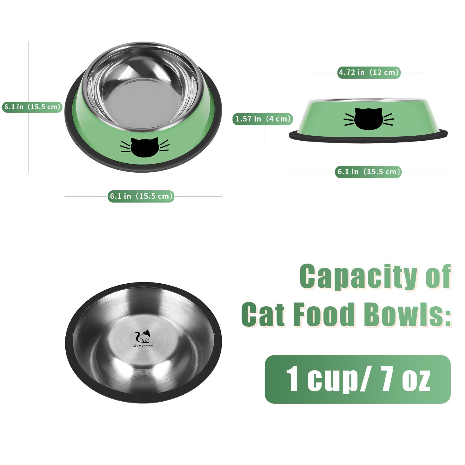 Serentive stainless steel bowls with a polished finish for easy cleaning and hygienic feeding.