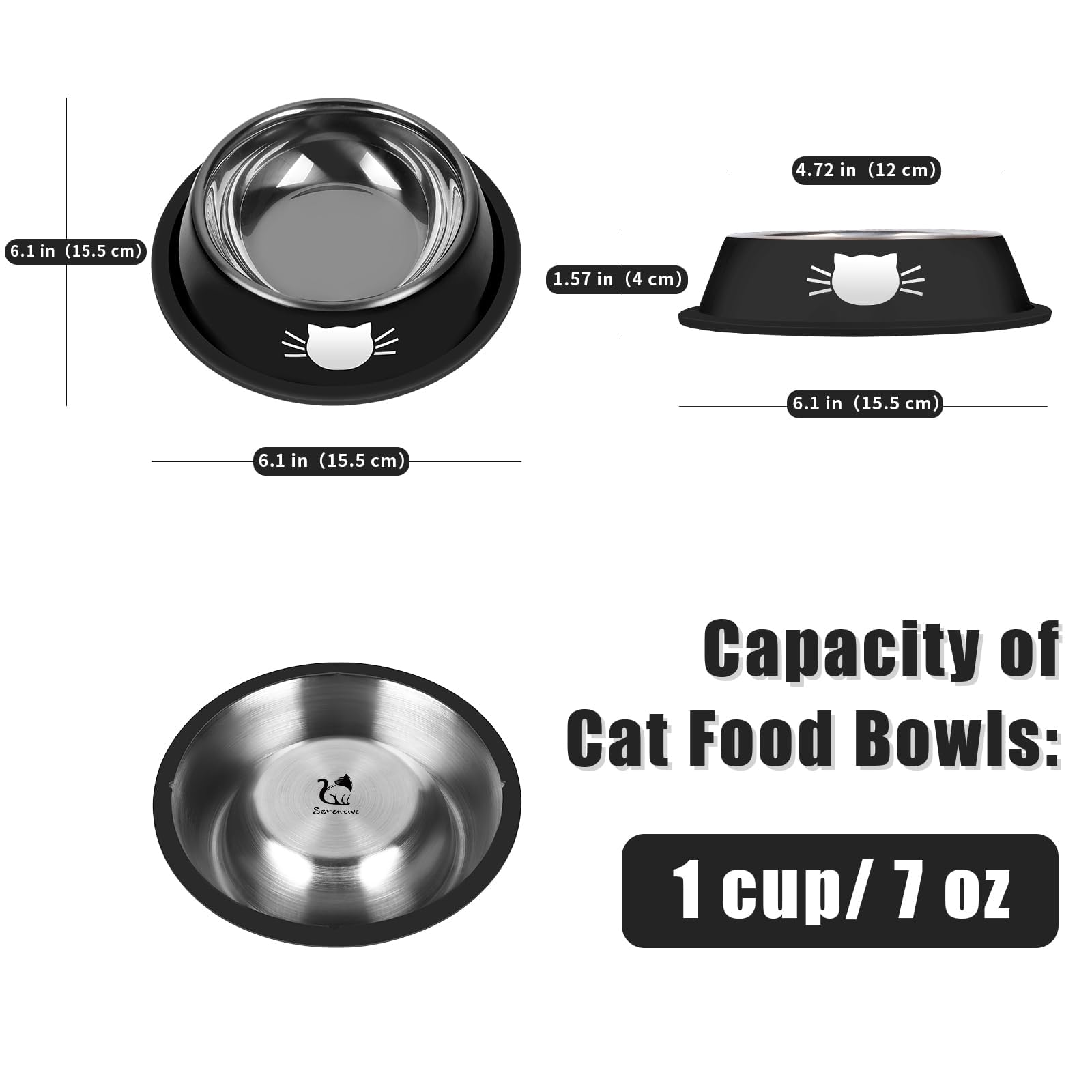 Serentive unbreakable stainless steel cat dishes resist dents during lively feeding.