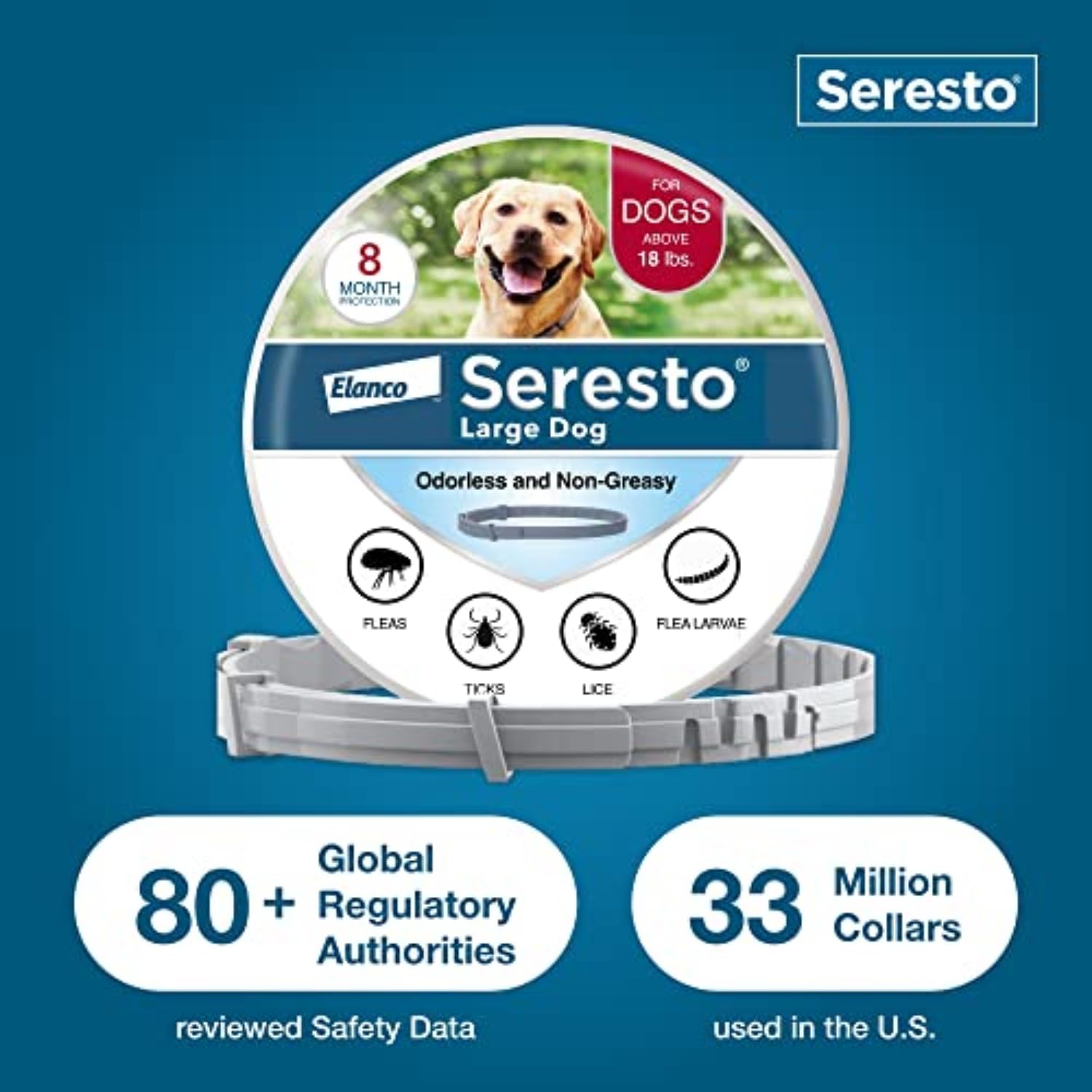 Seresto dog collar vet-recommended emblem signals trusted protection.