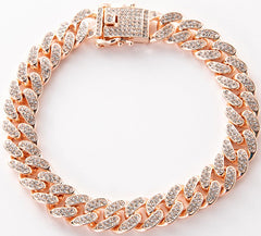 Serijoars diamond Cuban-link collar 13mm rose gold 16in on dog, eye-catching daily wear.
