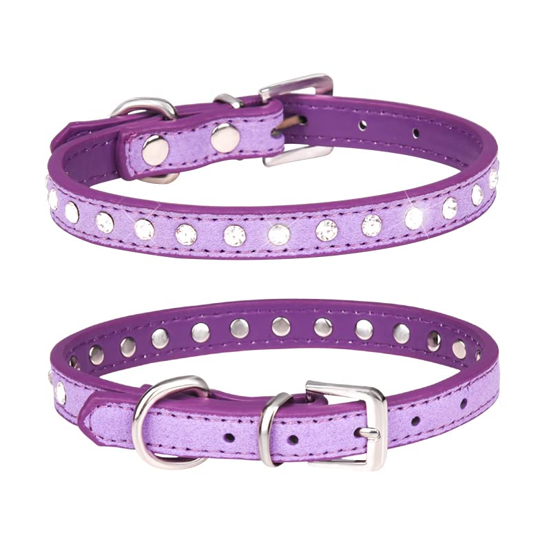 Serijoars puppy collar purple rhinestones front view for stylish small dogs