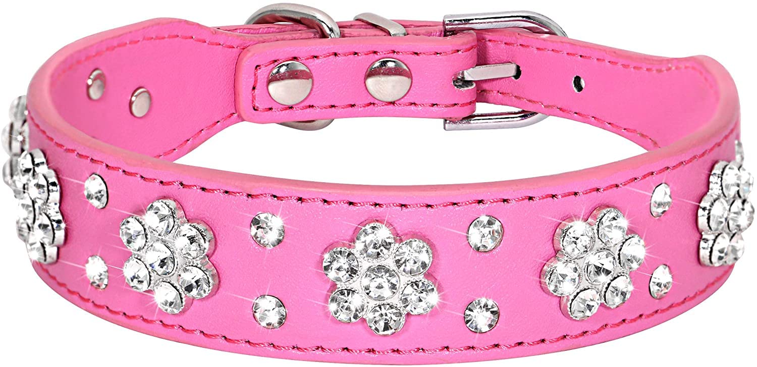 Serijoars Rhinestone dog collar close-up highlights hot pink crystals for chic everyday wear