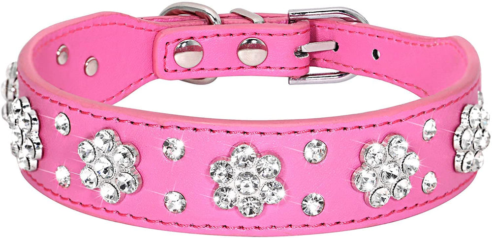 Serijoars Rhinestone dog collar close-up highlights hot pink crystals for chic everyday wear