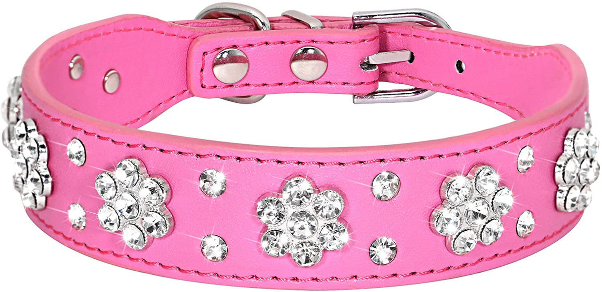 Serijoars Rhinestone dog collar close-up highlights hot pink crystals for chic everyday wear