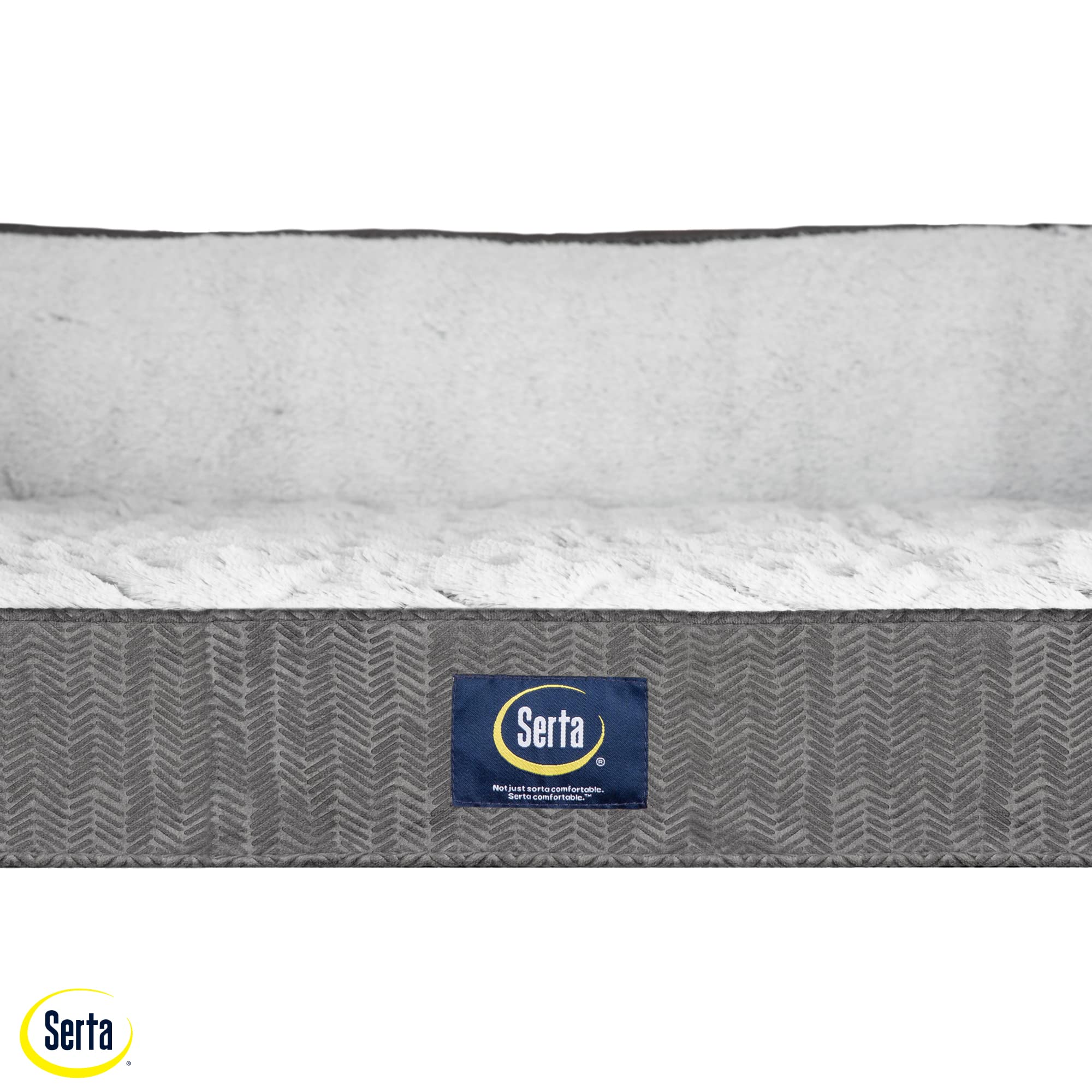 Serta packaging photo showing North America assembly and eco-friendly materials.