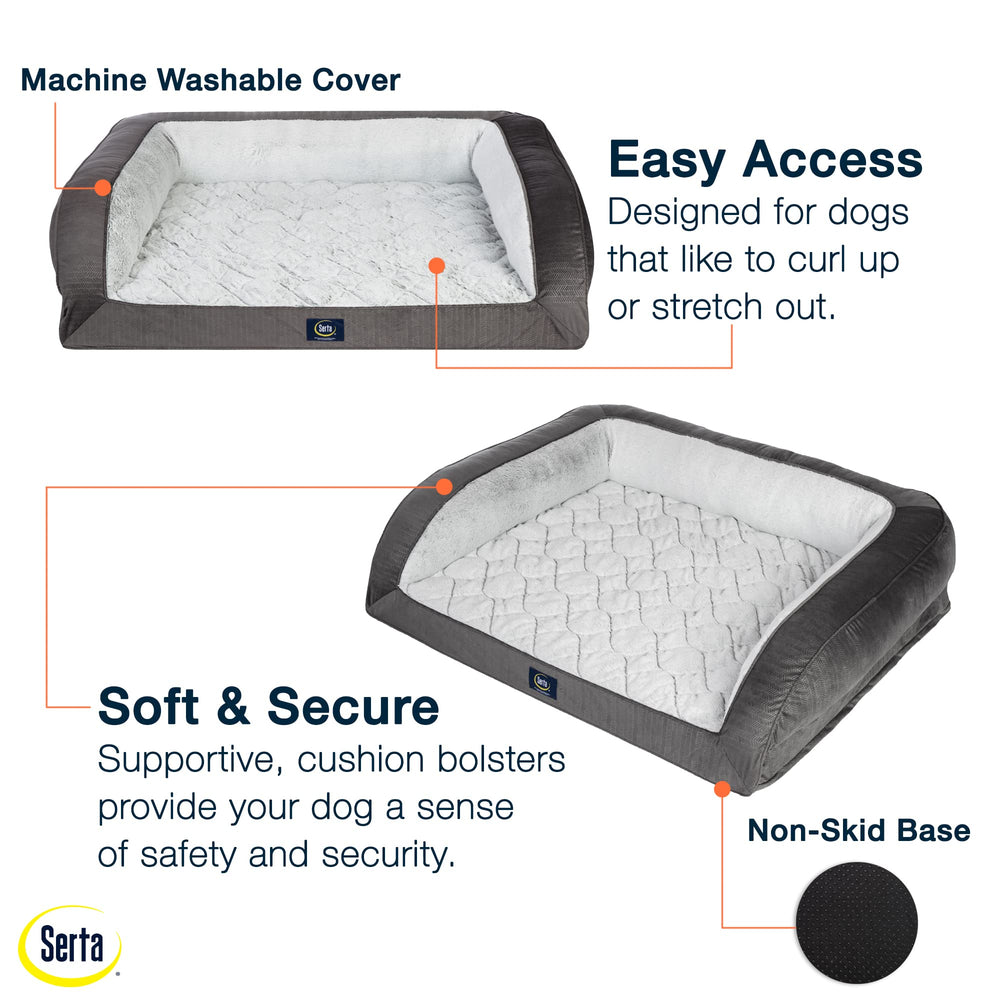 Serta Quilted Couch dog bed plush sleep surface in slate gray for cozy naps.