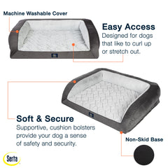 Serta Quilted Couch dog bed plush sleep surface in slate gray for cozy naps.