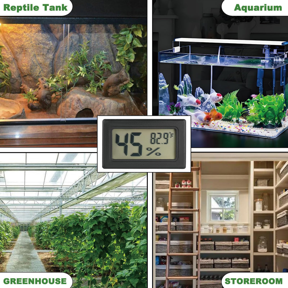 Serundo Auto reptile gauge in a terrarium with gecko and bearded dragon.