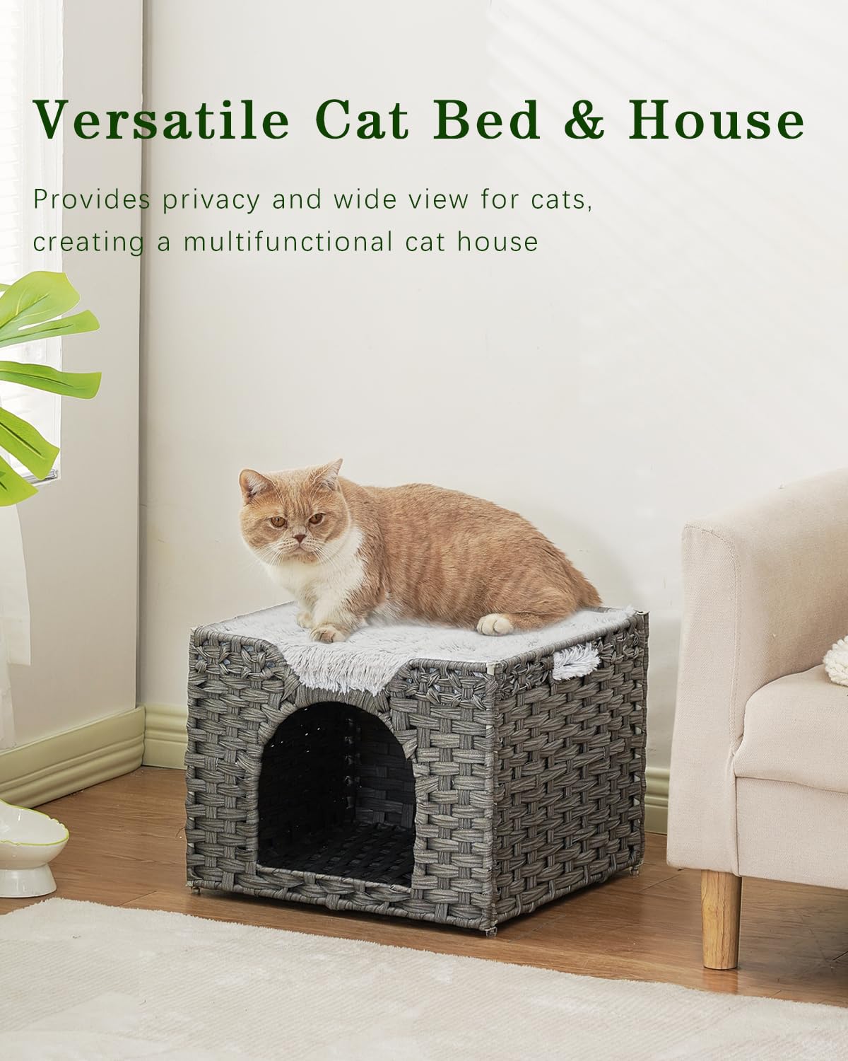 SETVSON gray cat bed complements living room decor and hides a pet nest.