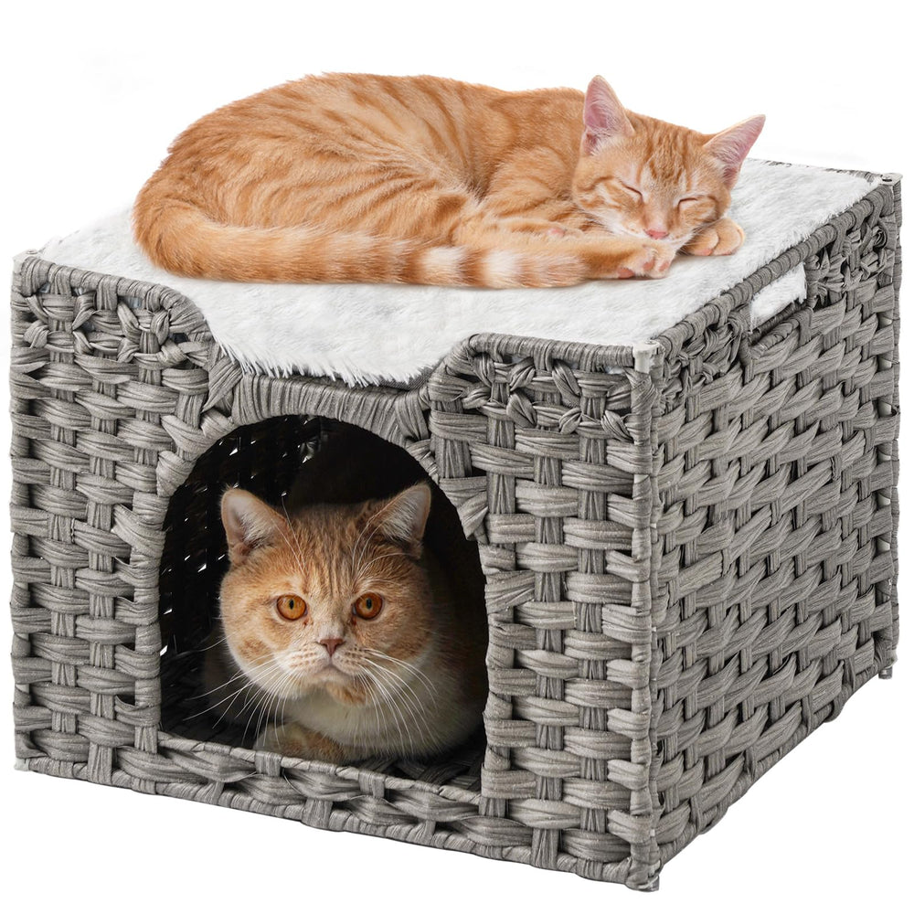 SETVSON handwoven rattan cat cave front view cozy den for naps.
