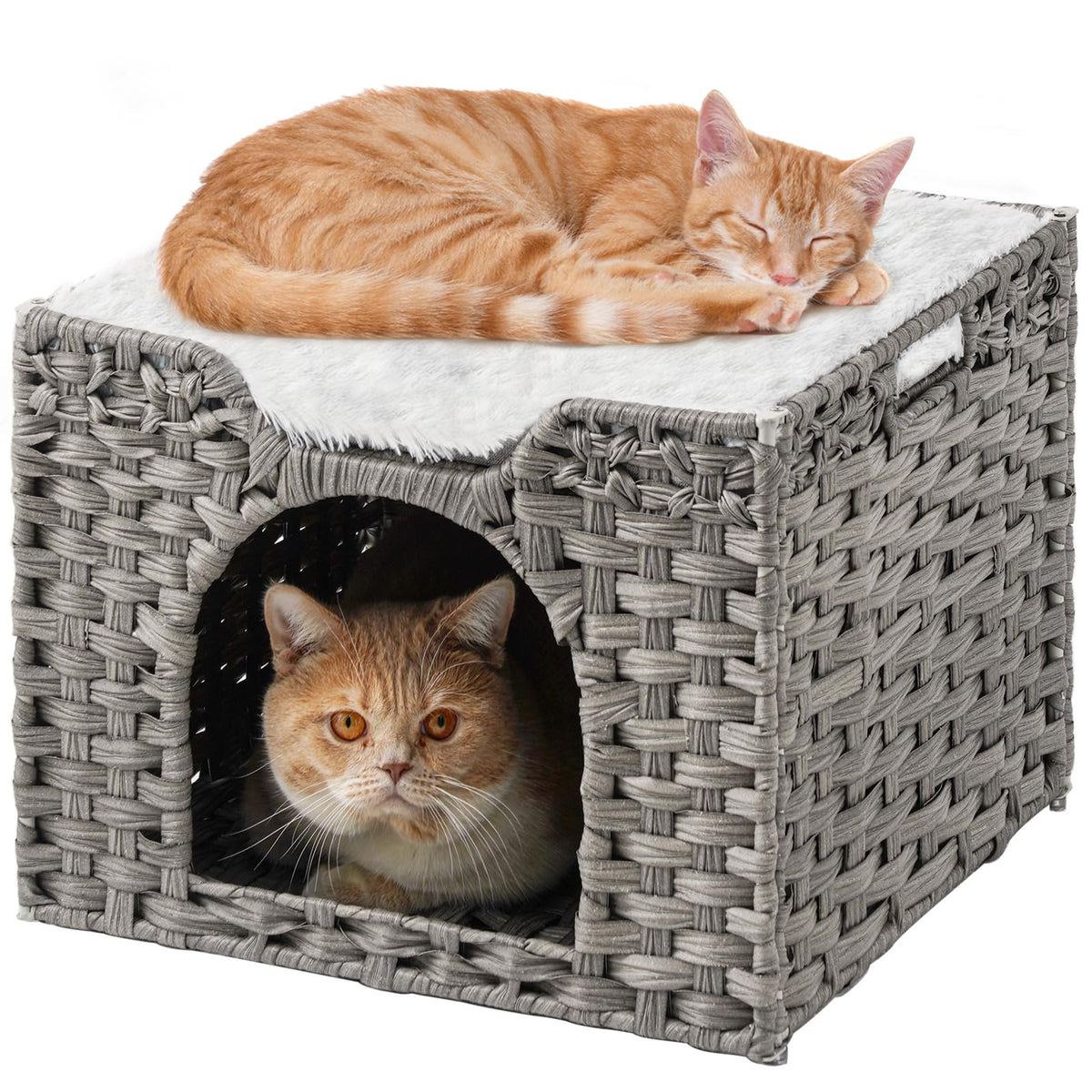 SETVSON handwoven rattan cat cave front view cozy den for naps.