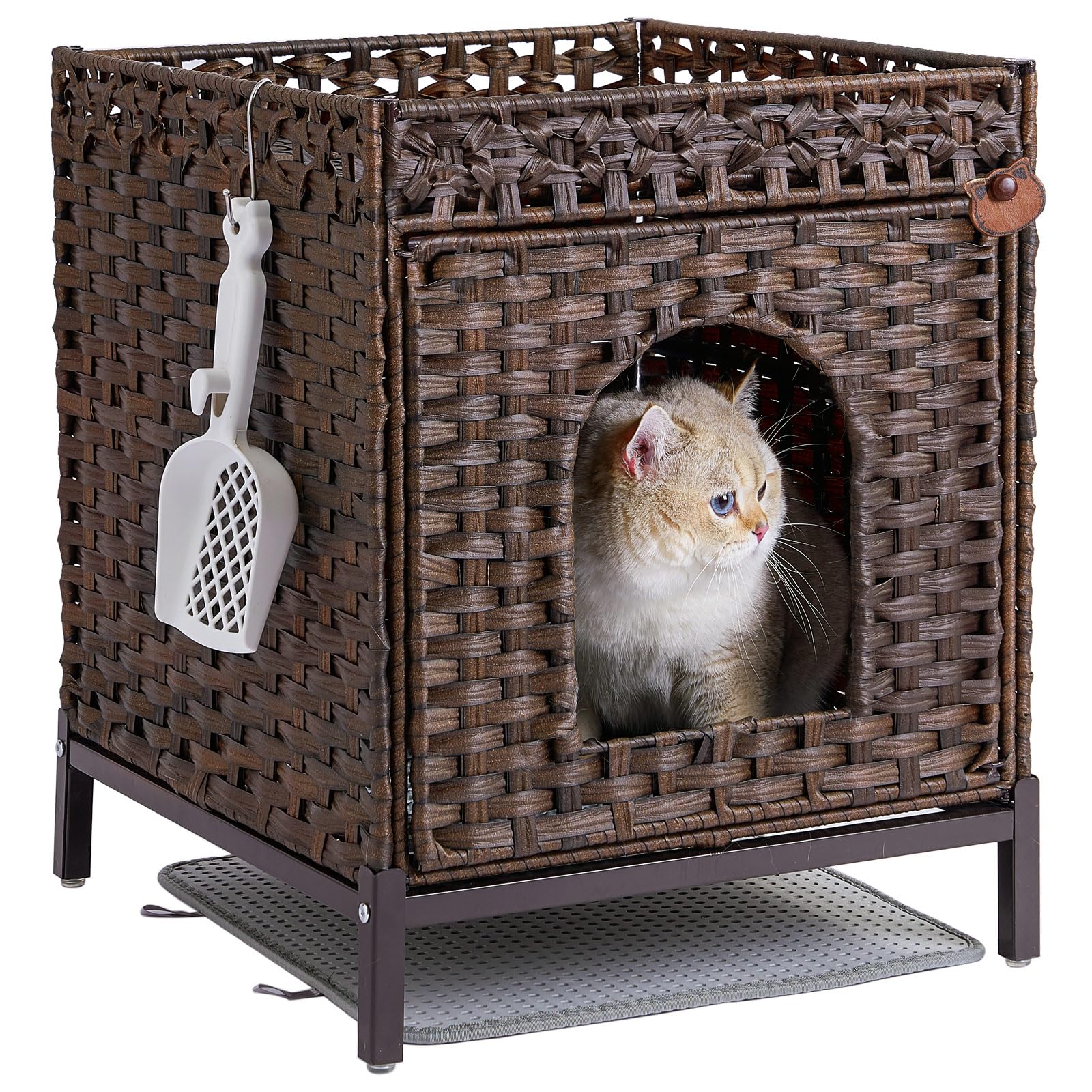 SETVSON cat litter box enclosure front view highlights hidden litter space for a neat living room