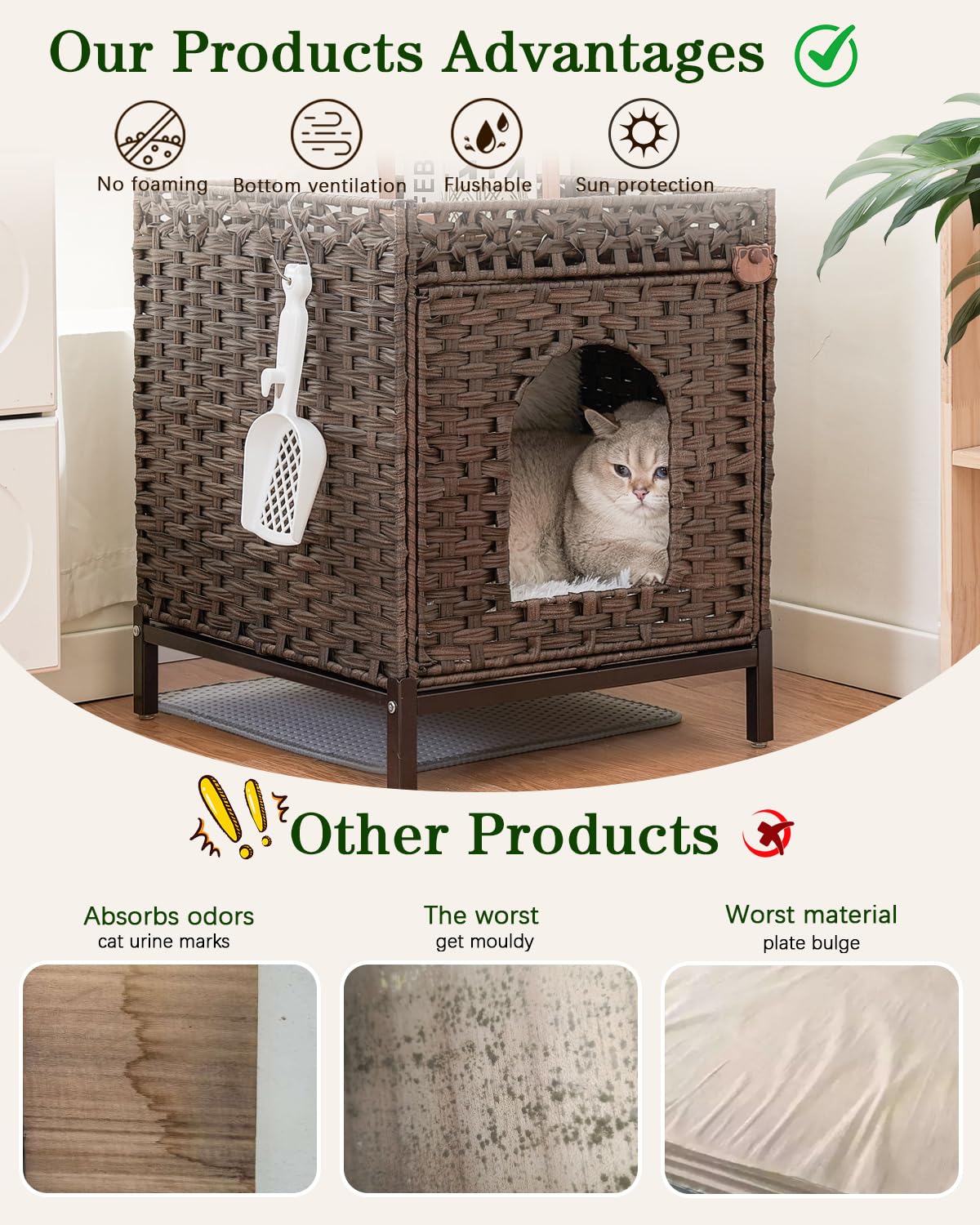 SETVSON cat litter box enclosure interior with litter mat reduces mess around the cabinet