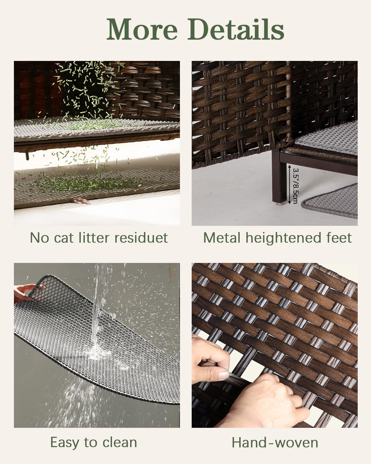 SETVSON cat litter box enclosure metal feet elevate the unit for easier cleaning